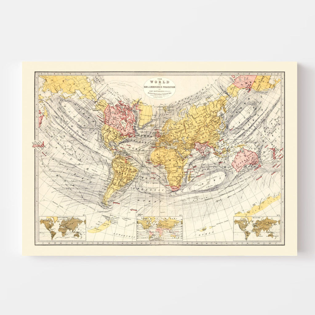 Vintage World Map (Sir John Herschel's Projection) 1871