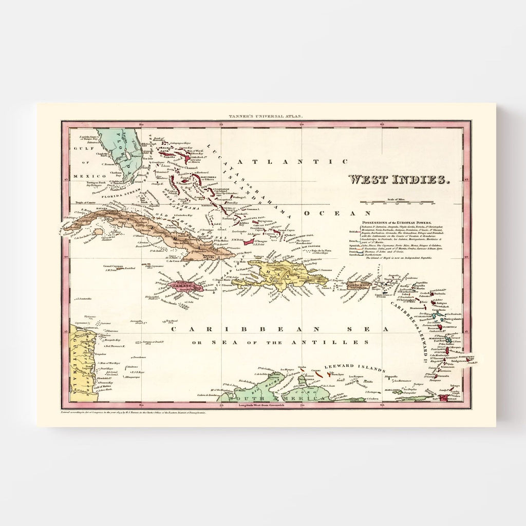 Vintage Map of West Indies 1834