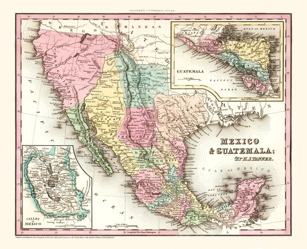 Vintage Map of Mexico And Guatemala 1834