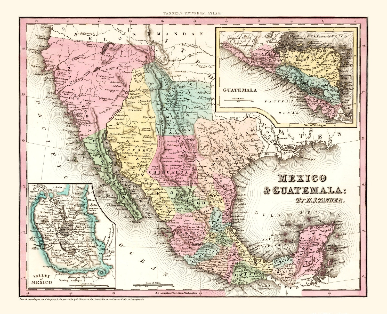 Vintage Map of Mexico And Guatemala 1834