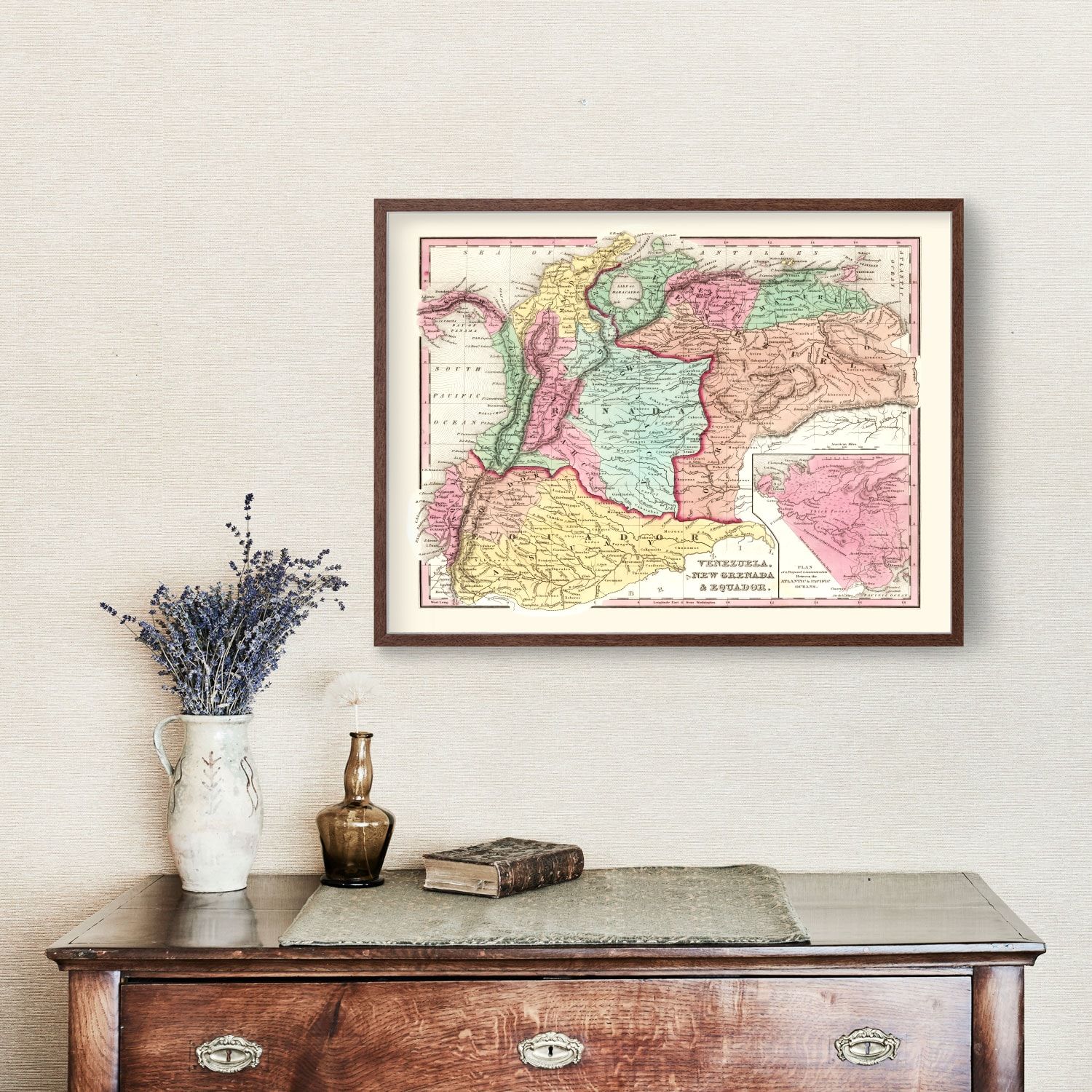 Vintage Map of Colombia, Venezuela And Ecuador 1842