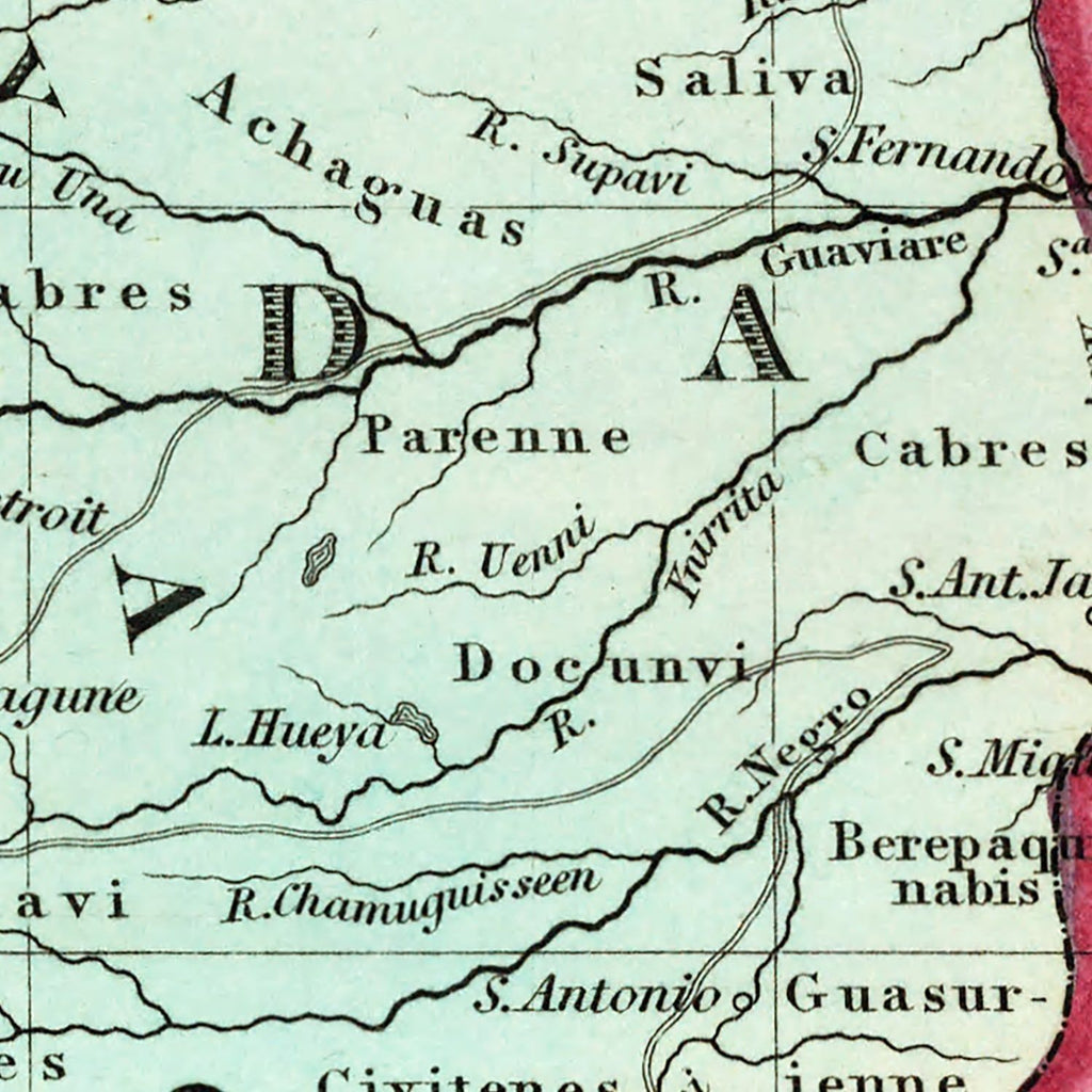 Vintage Map of Colombia, Venezuela And Ecuador 1842