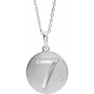 Sterling Silver .005 CT Natural Diamond Numeral 7 18" Necklace