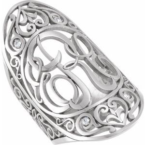 14K White Gold .04 CTW Natural Diamond 3-Initials Script Monogram Ring