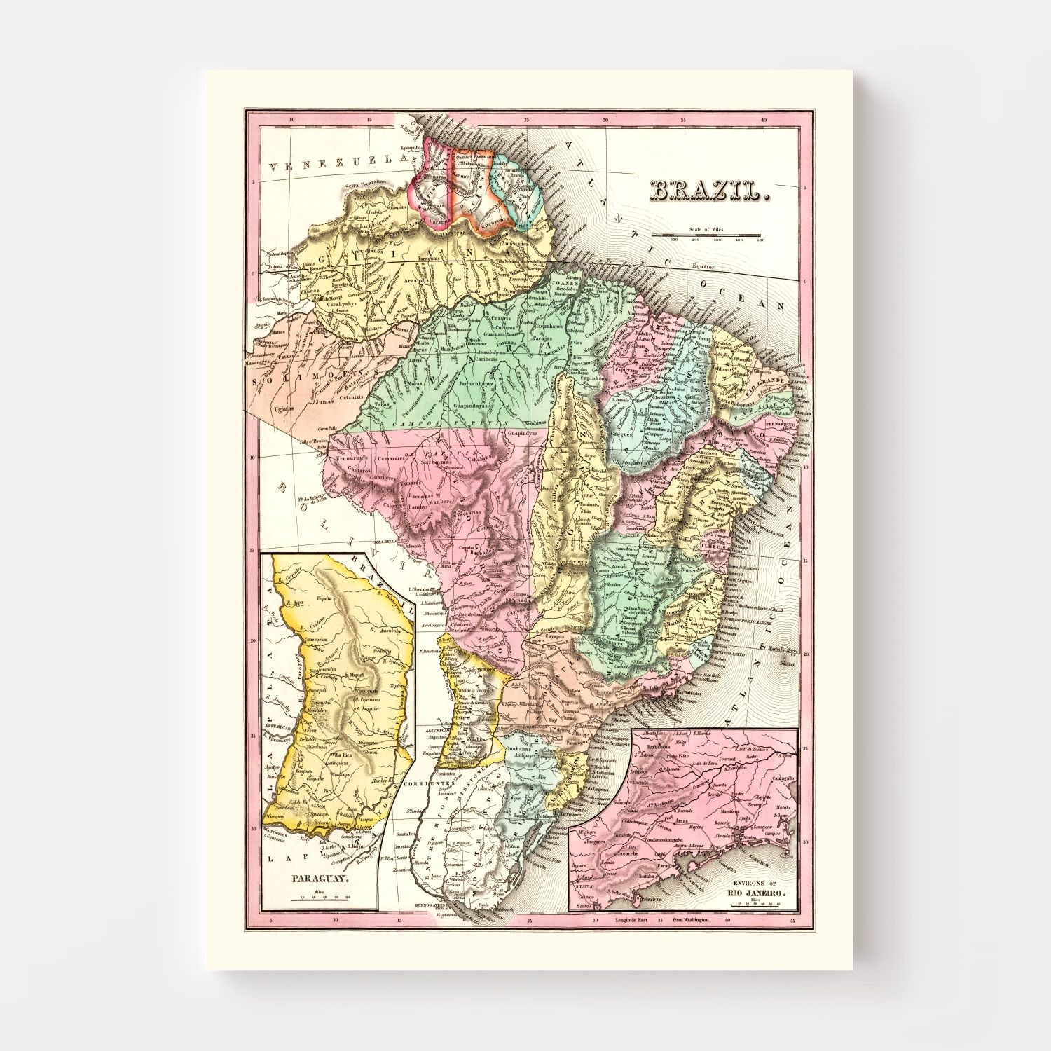 Vintage Map of Brazil 1842
