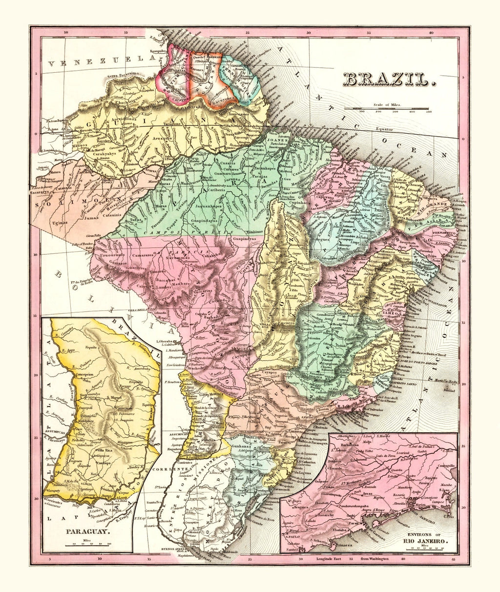 Vintage Map of Brazil 1842