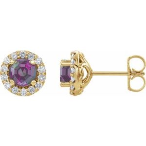 14K Yellow Gold Lab-Grown Alexandrite & 1/10 CTW Natural Diamond Earrings