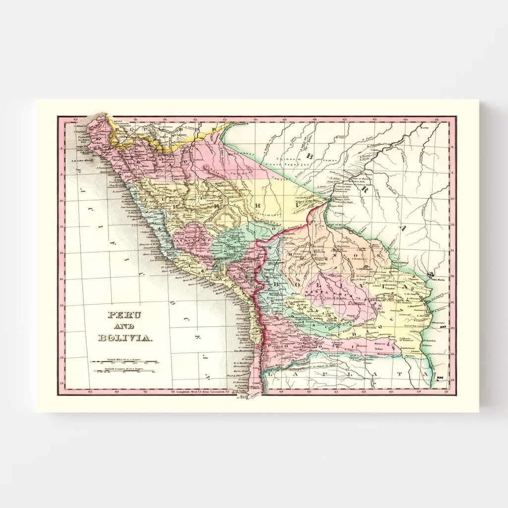 Vintage Map of Peru & Bolivia 1842