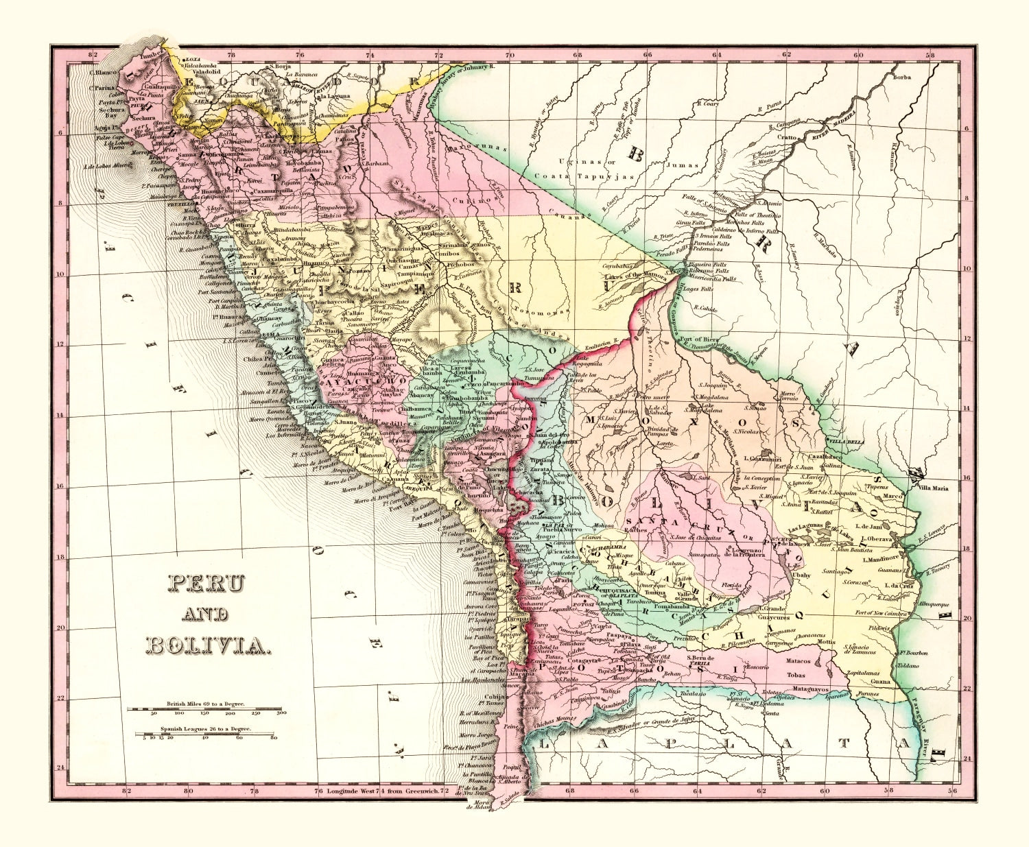 Vintage Map of Peru & Bolivia 1842