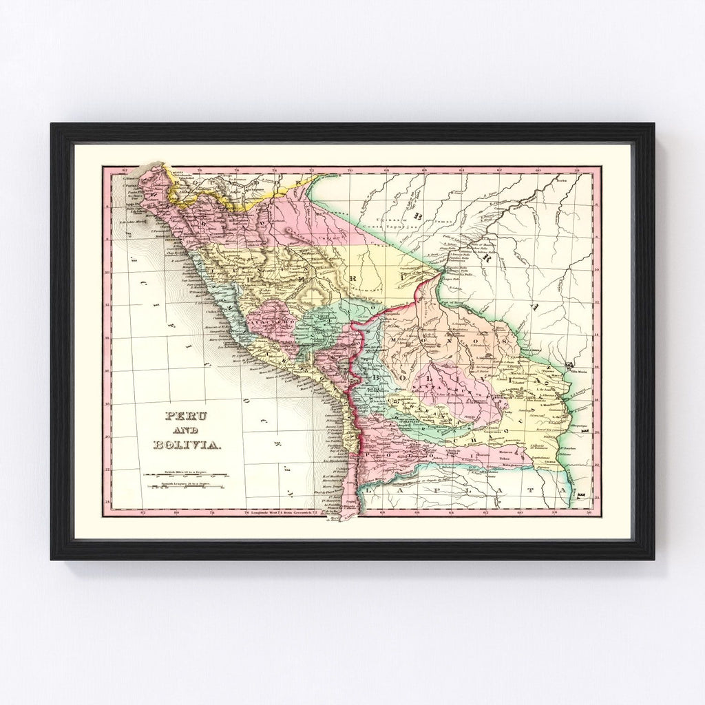 Vintage Map of Peru & Bolivia 1842