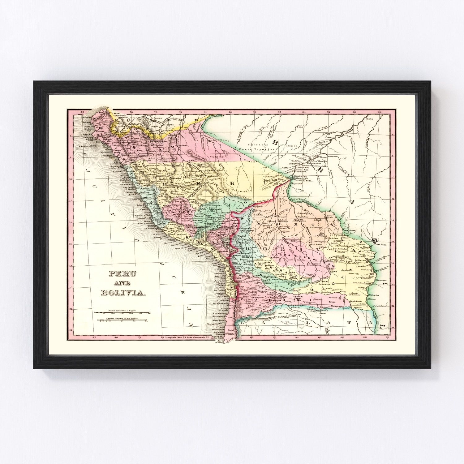 Vintage Map of Peru & Bolivia 1842