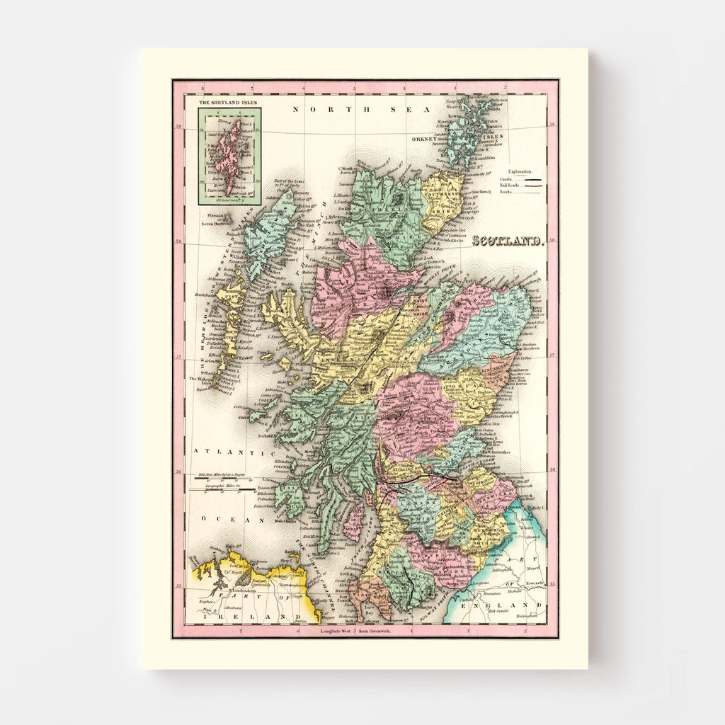 Vintage Map of Scotland 1842
