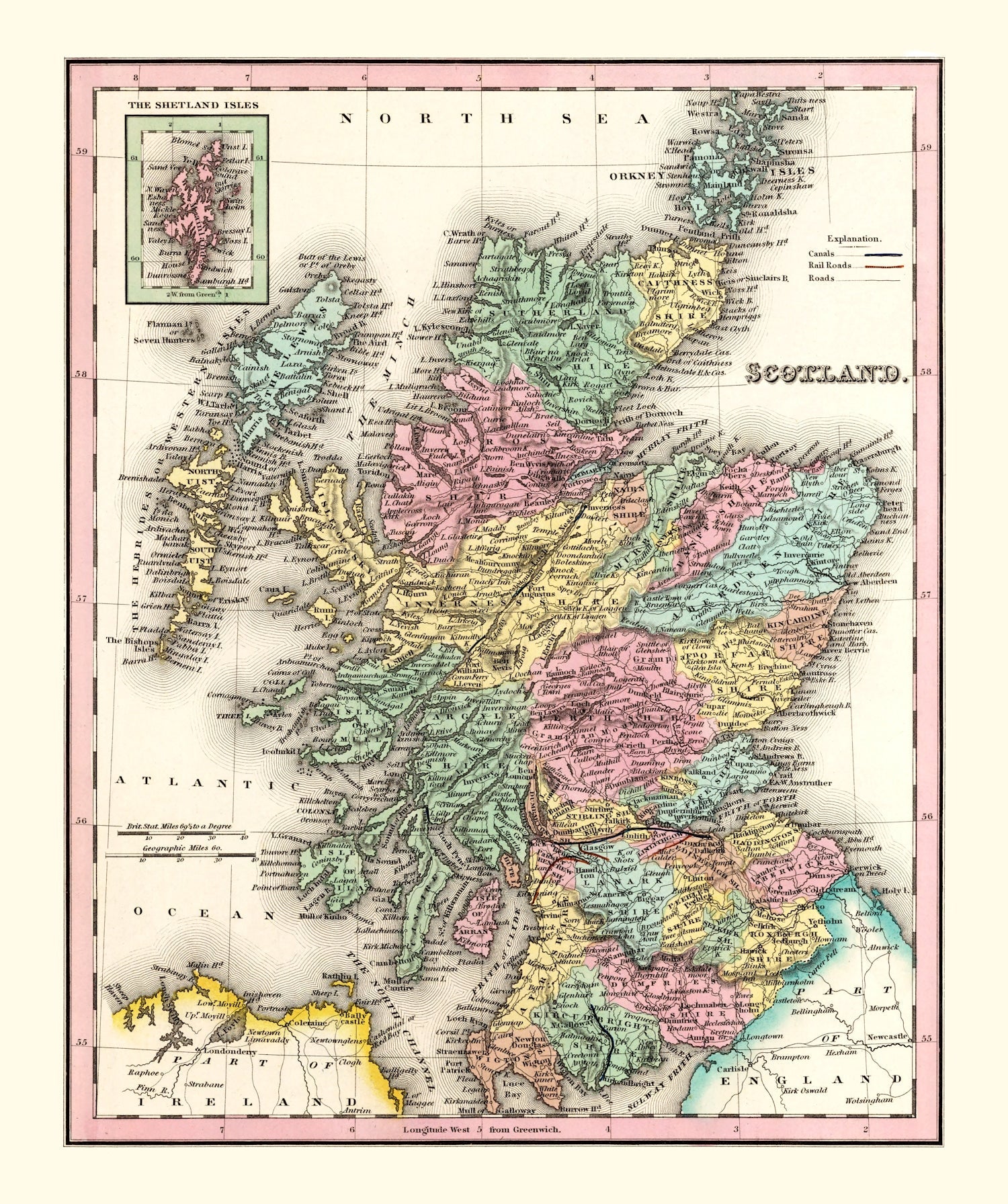 Vintage Map of Scotland 1842