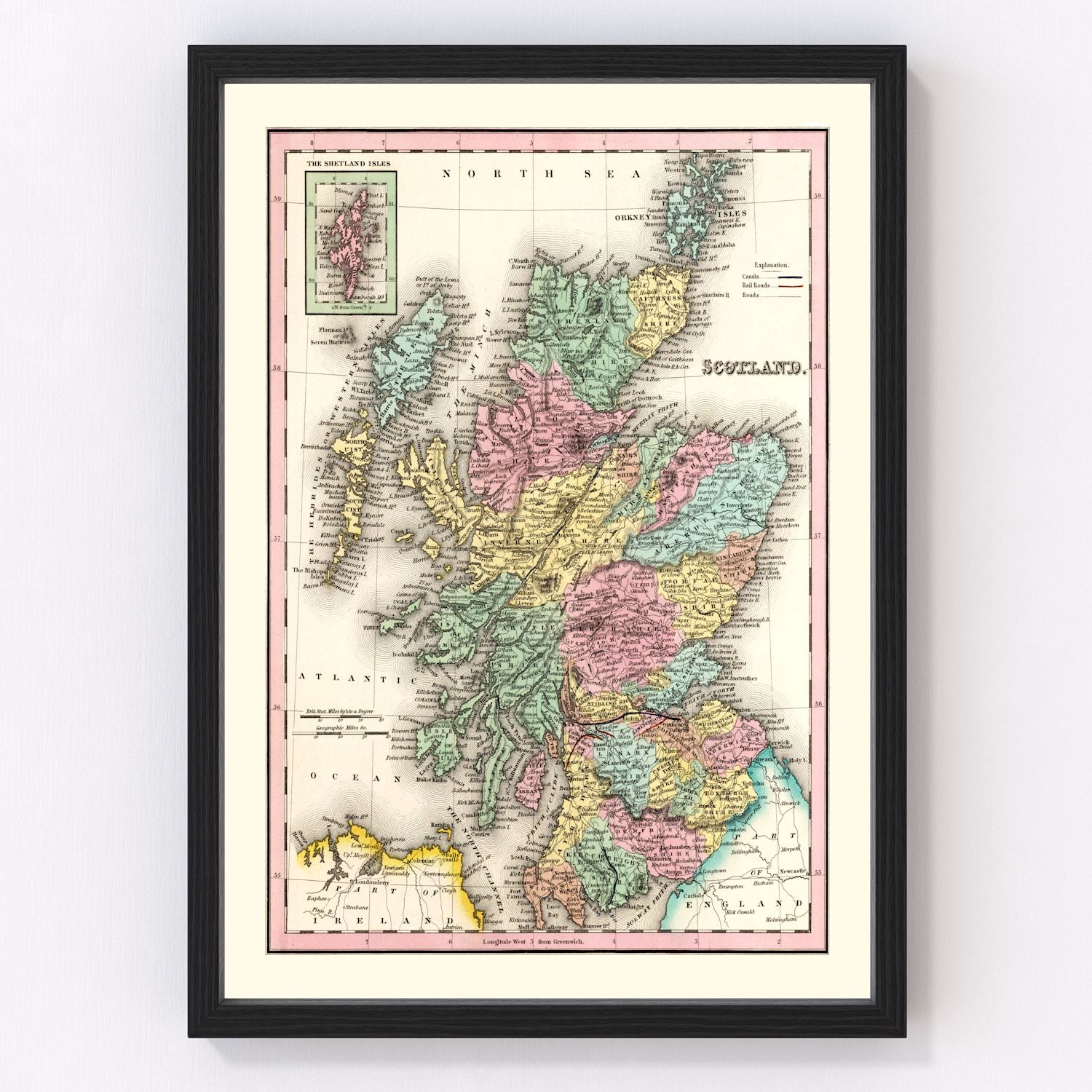 Vintage Map of Scotland 1842