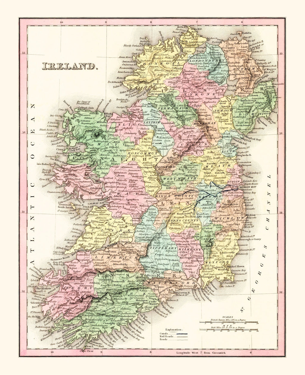 Vintage Map of Ireland 1836