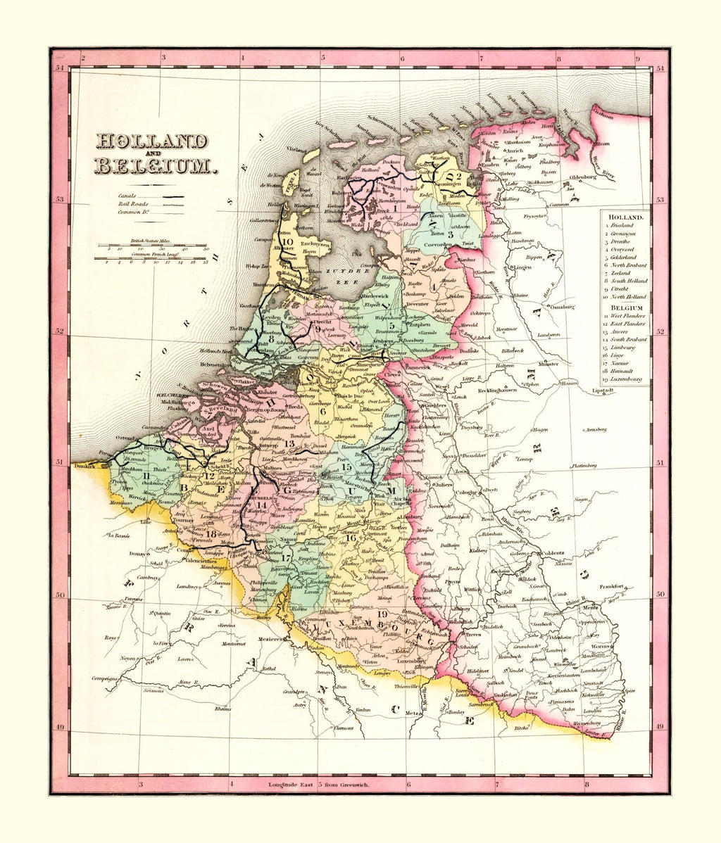 Vintage Map of Holland And Belgium 1836