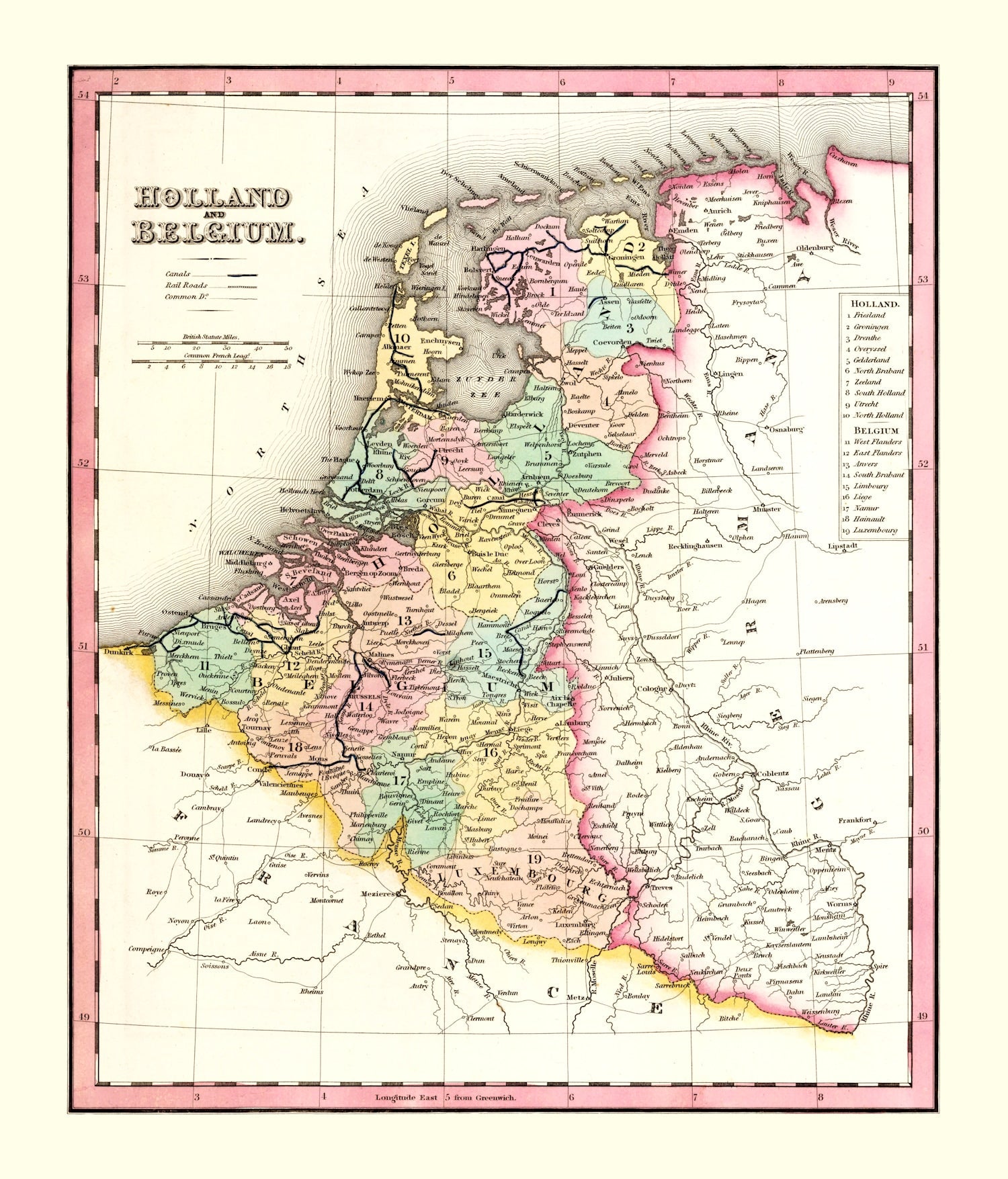 Vintage Map of Holland And Belgium 1836