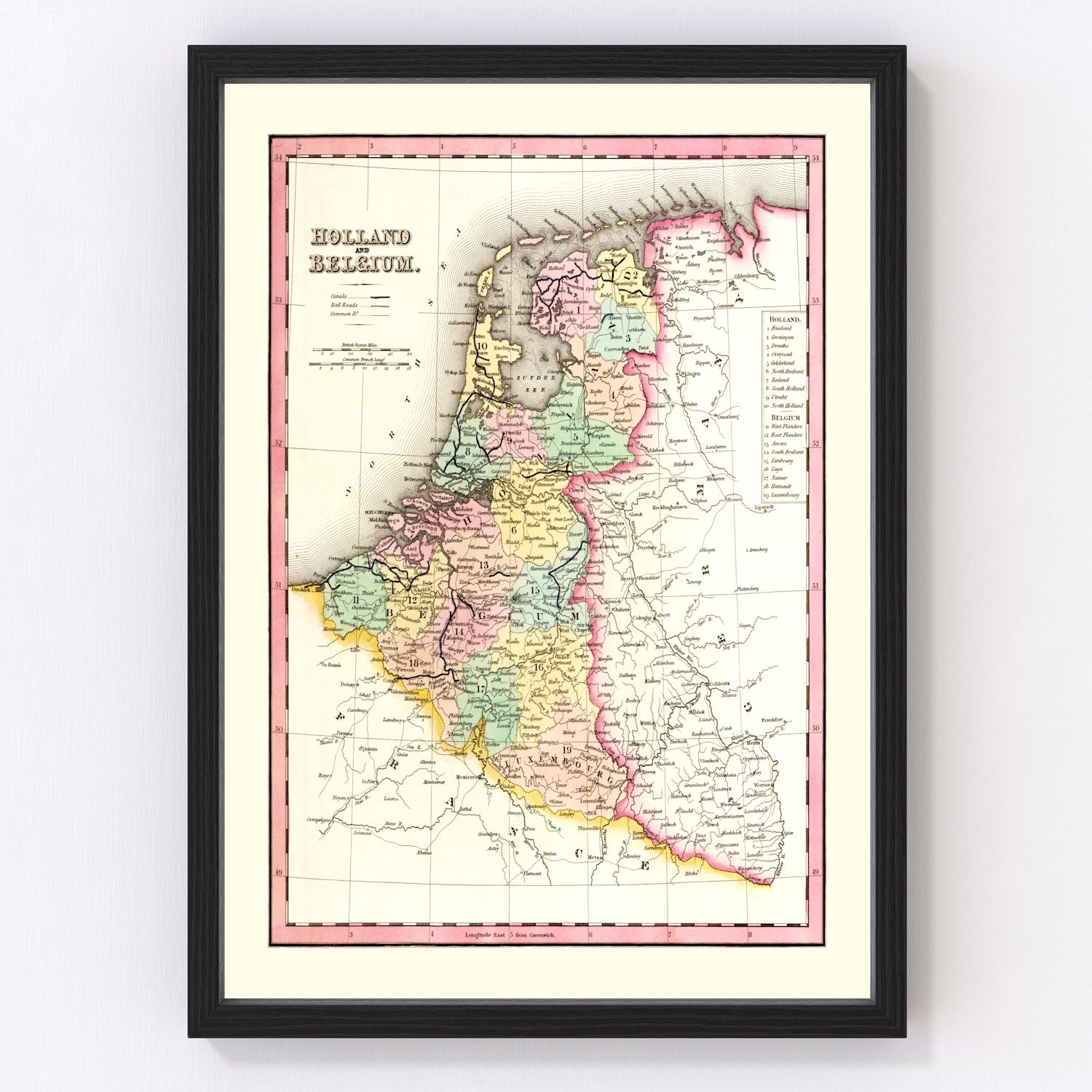Vintage Map of Holland And Belgium 1836