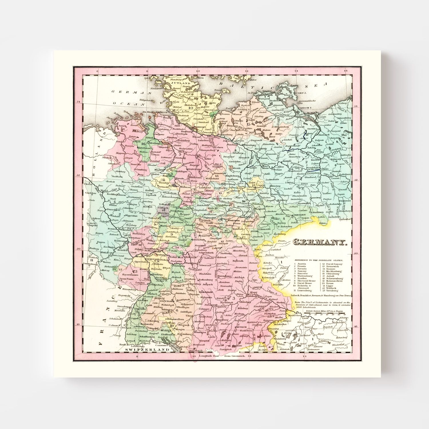 Vintage Map of Germany 1842