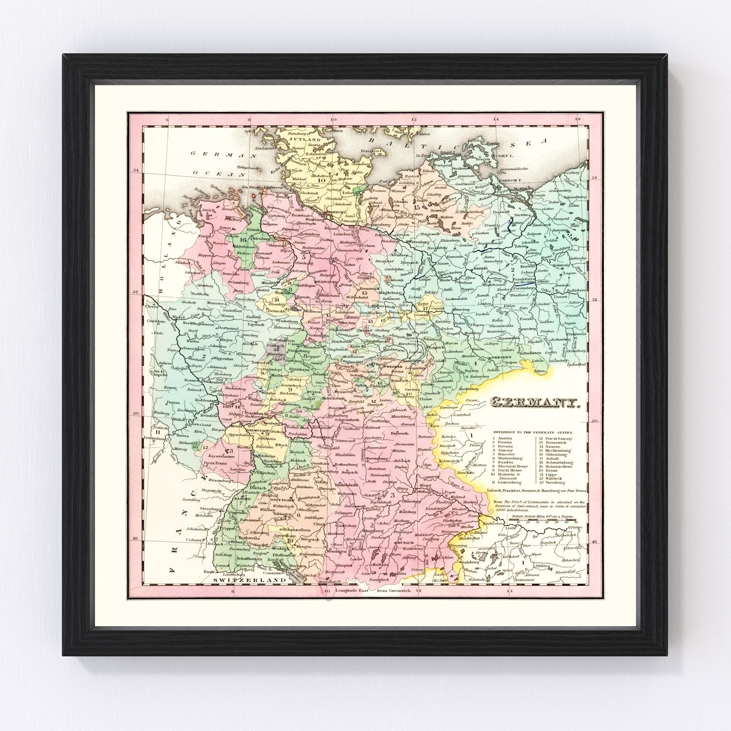Vintage Map of Germany 1842