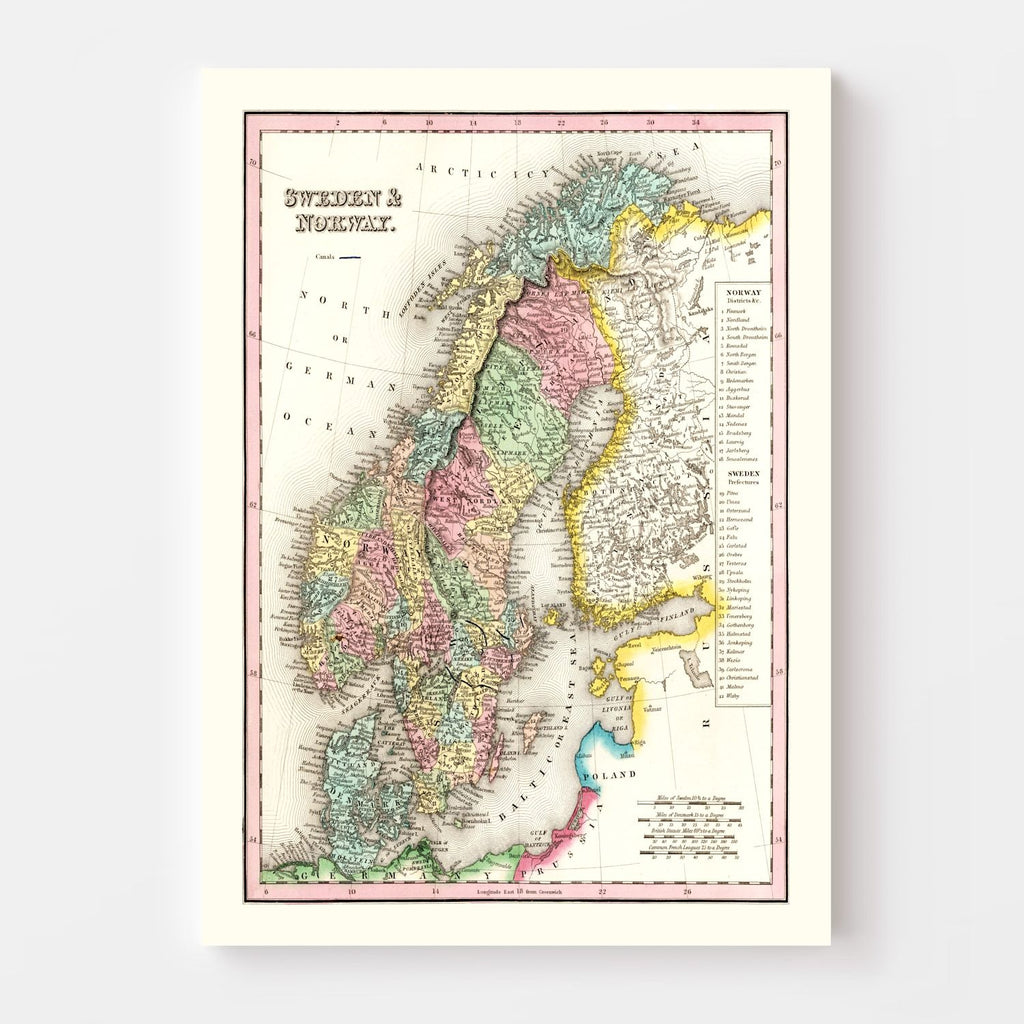 Vintage Map of Sweden & Norway 1836