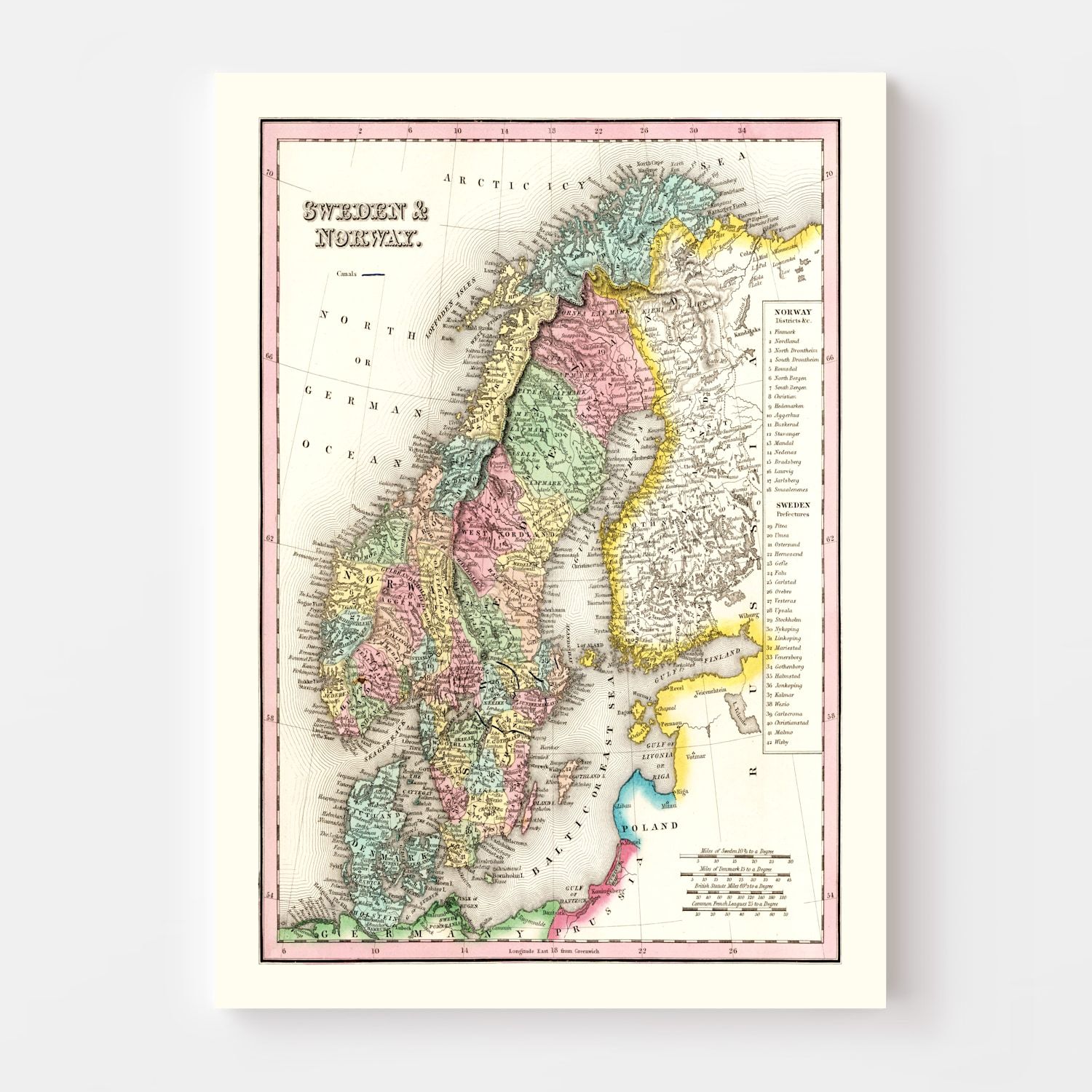 Vintage Map of Sweden & Norway 1836