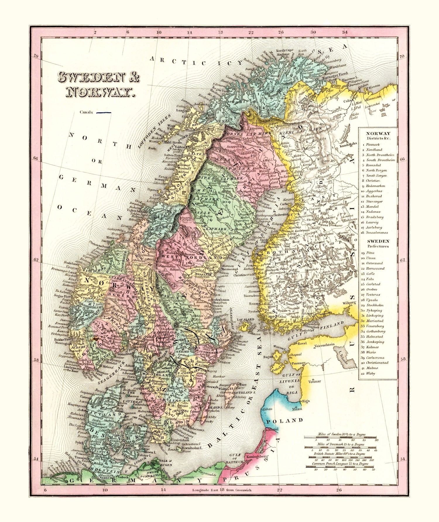 Vintage Map of Sweden & Norway 1836