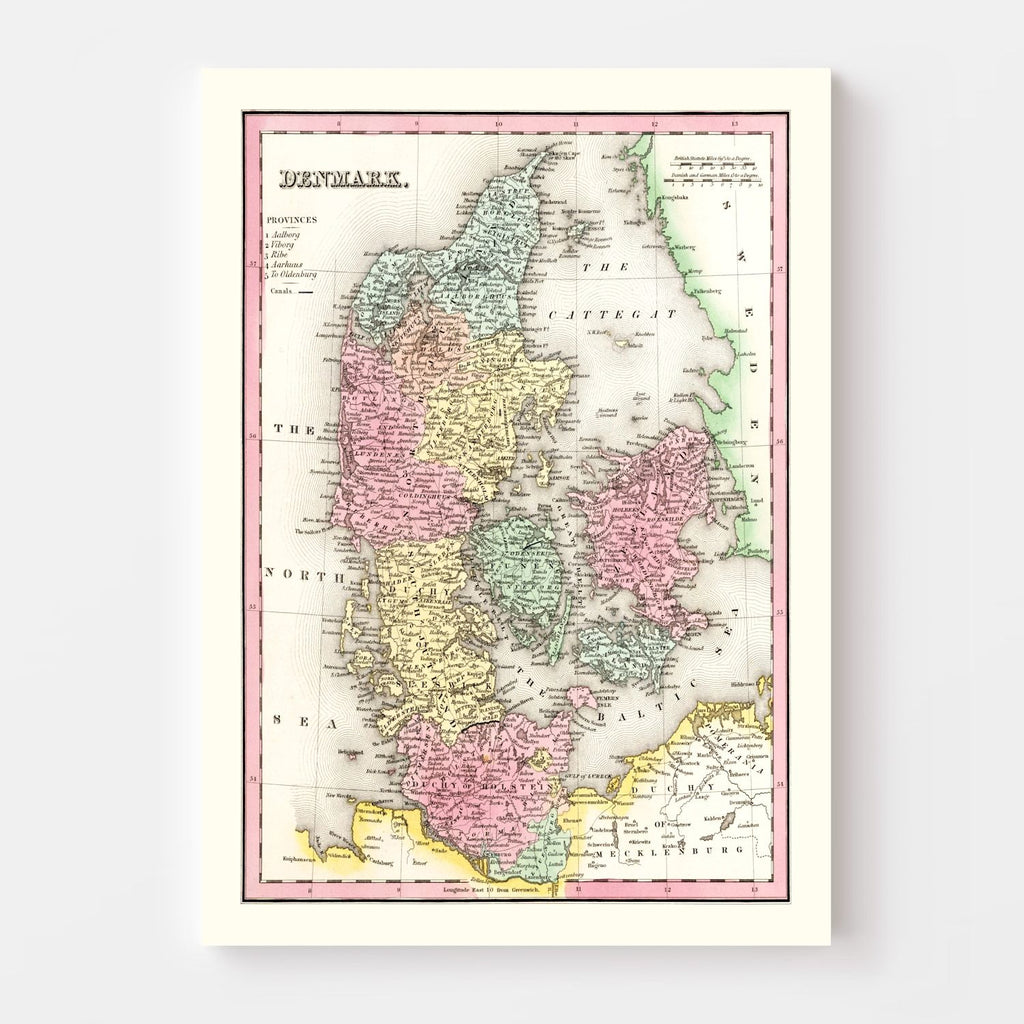 Vintage Map of Denmark 1836