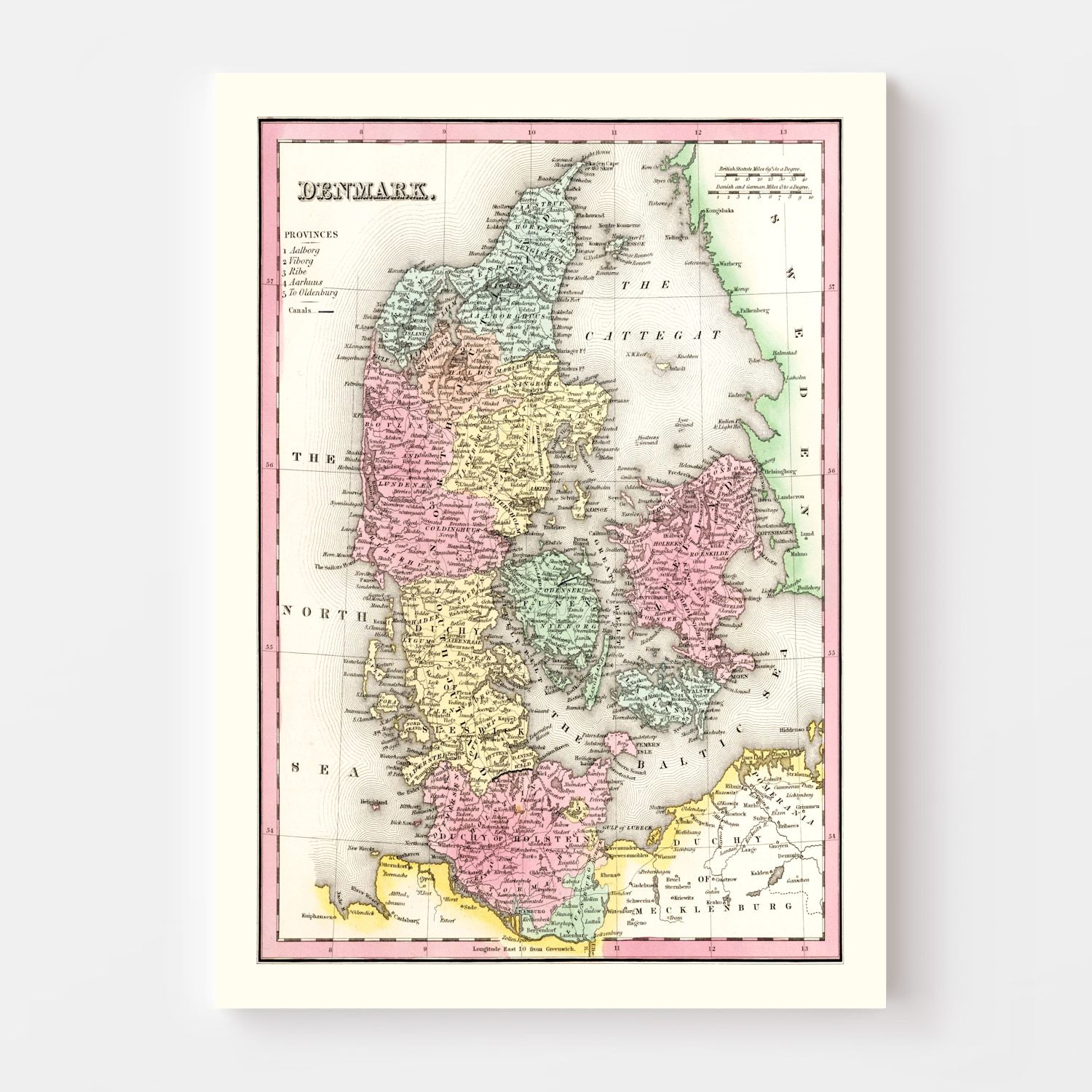 Vintage Map of Denmark 1836