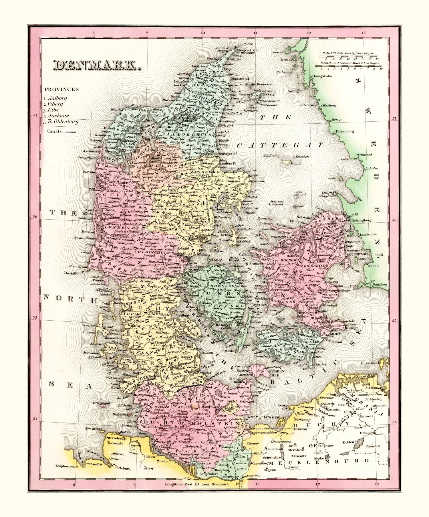 Vintage Map of Denmark 1836