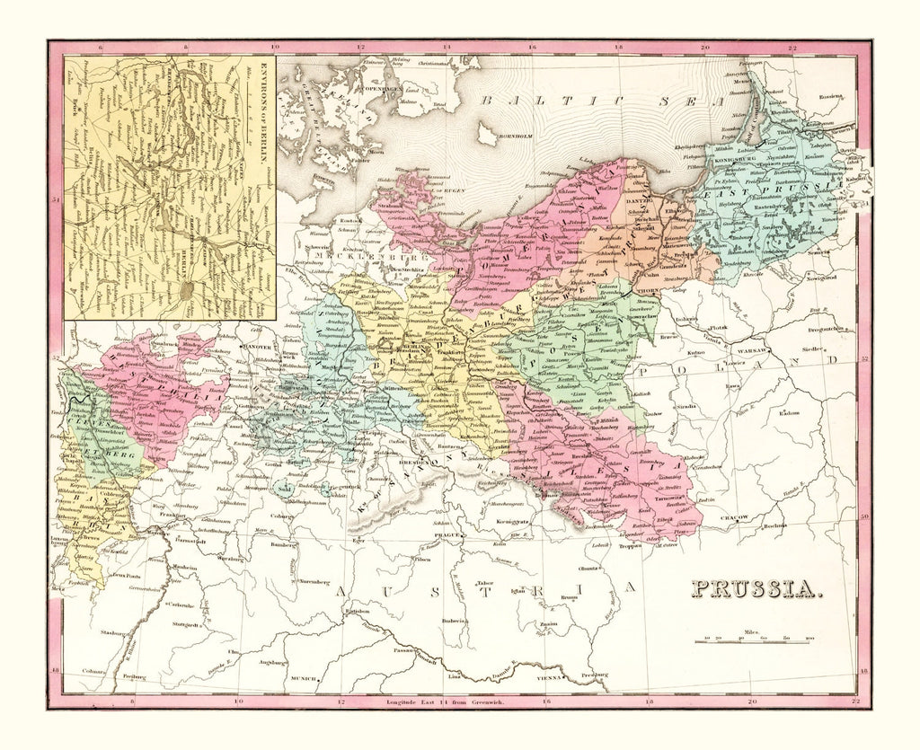 Vintage Map of Prussia 1836