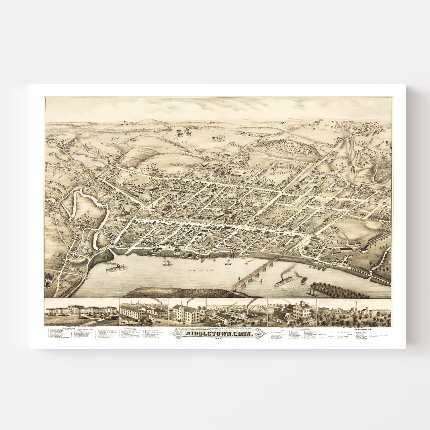 Vintage Map of Middletown, Connecticut 1877