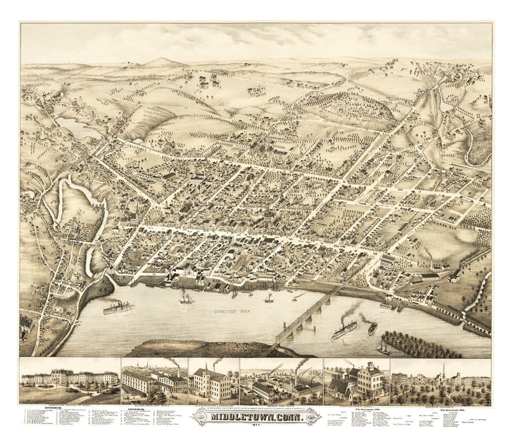 Vintage Map of Middletown, Connecticut 1877