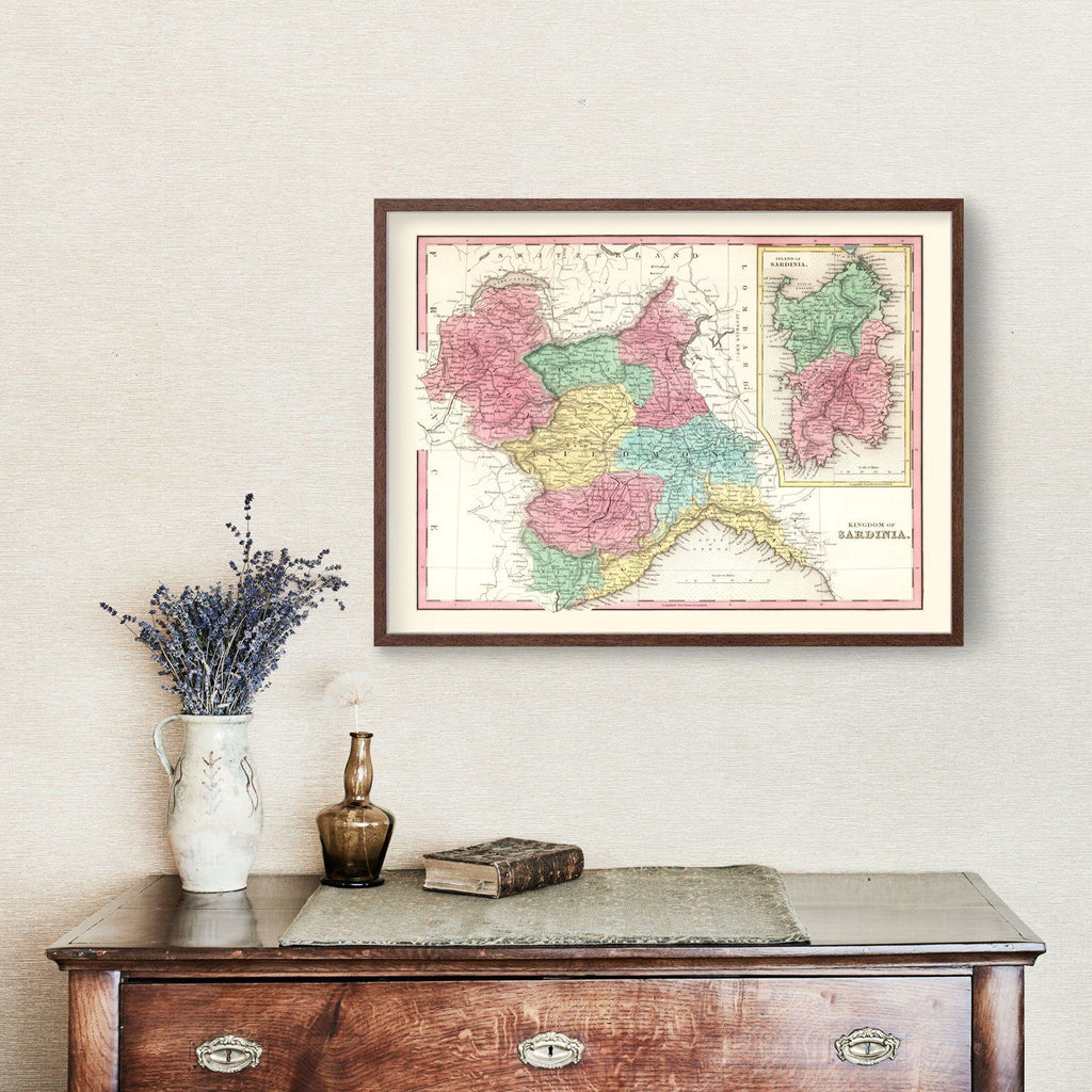 Vintage Map of Kingdom of Sardinia, 1842