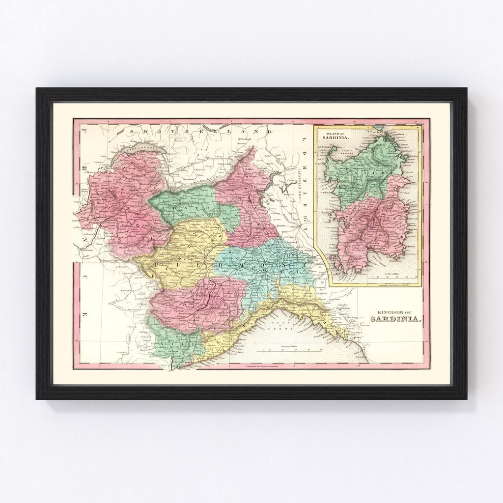Vintage Map of Kingdom of Sardinia, 1842