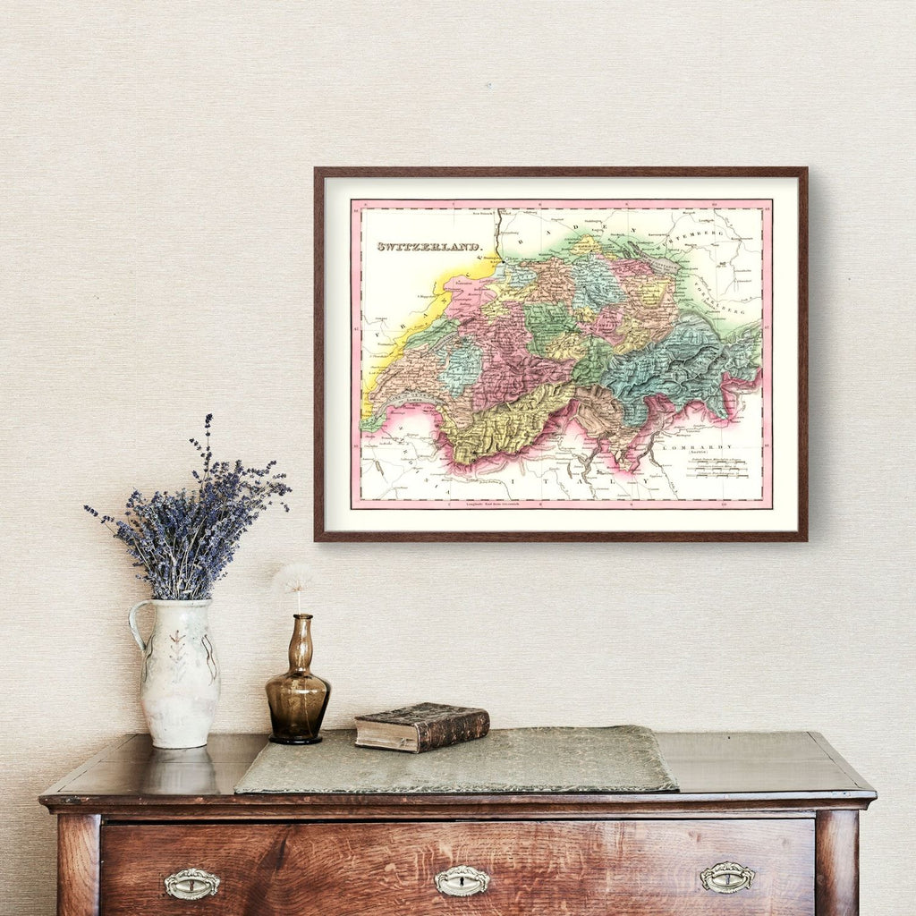 Vintage Map of Switzerland 1836