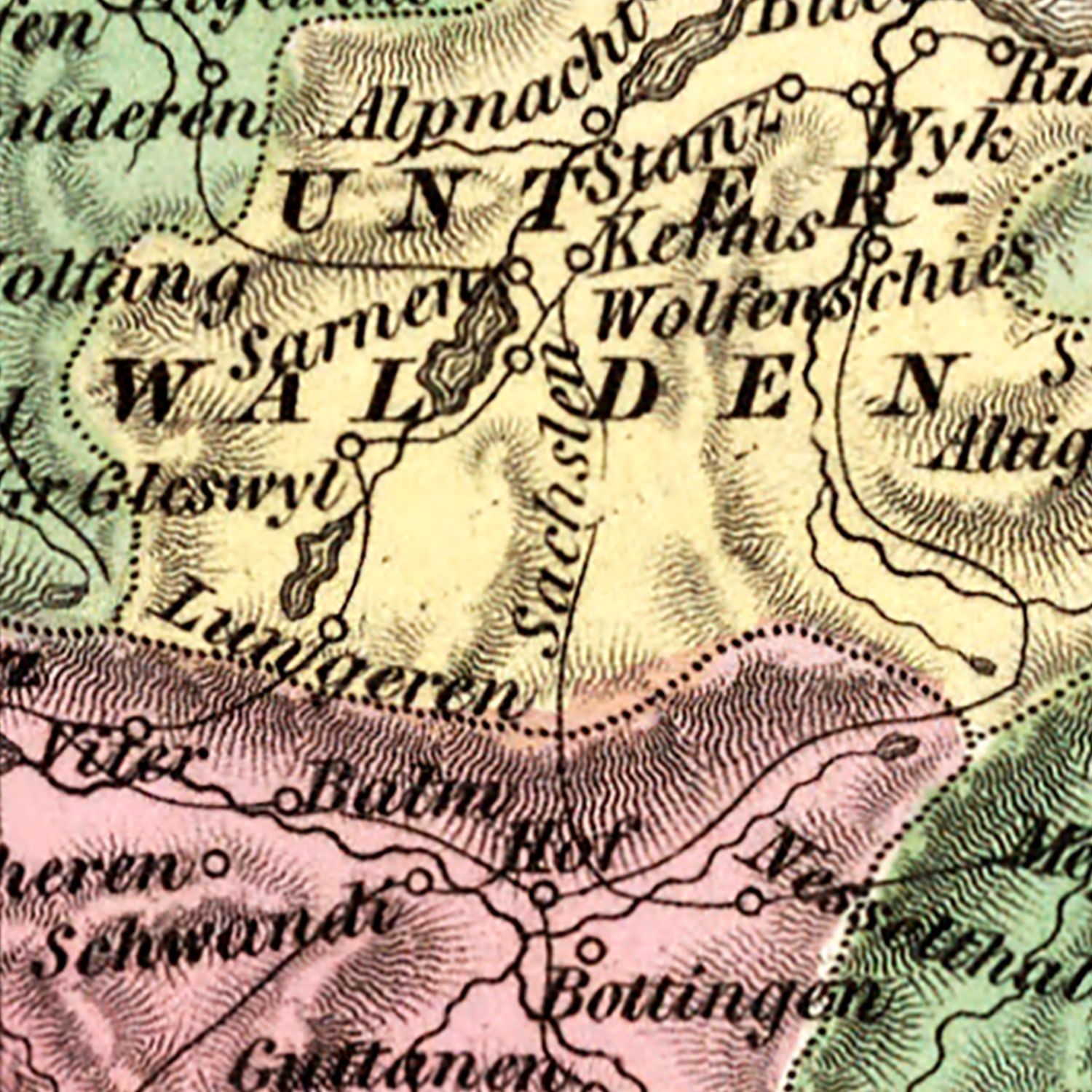 Vintage Map of Switzerland 1836