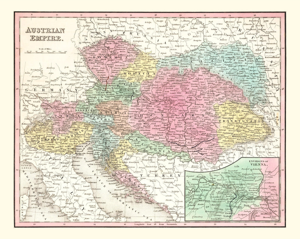 Vintage Map of Austria 1836