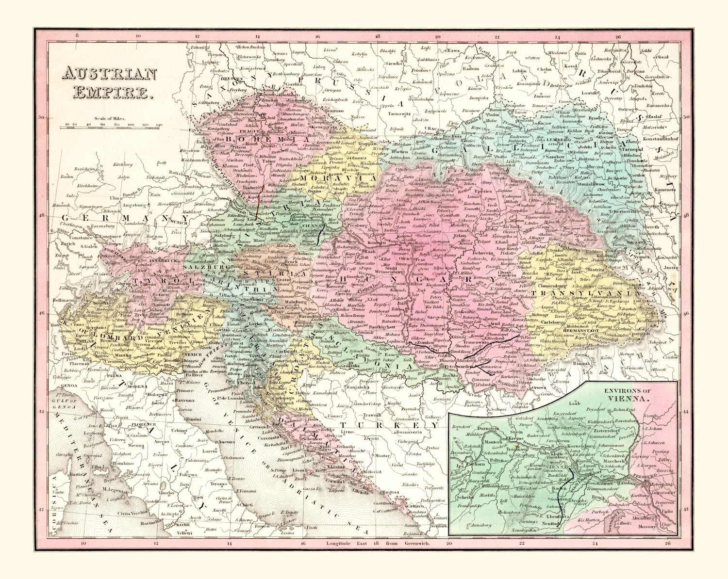Vintage Map of Austria 1836