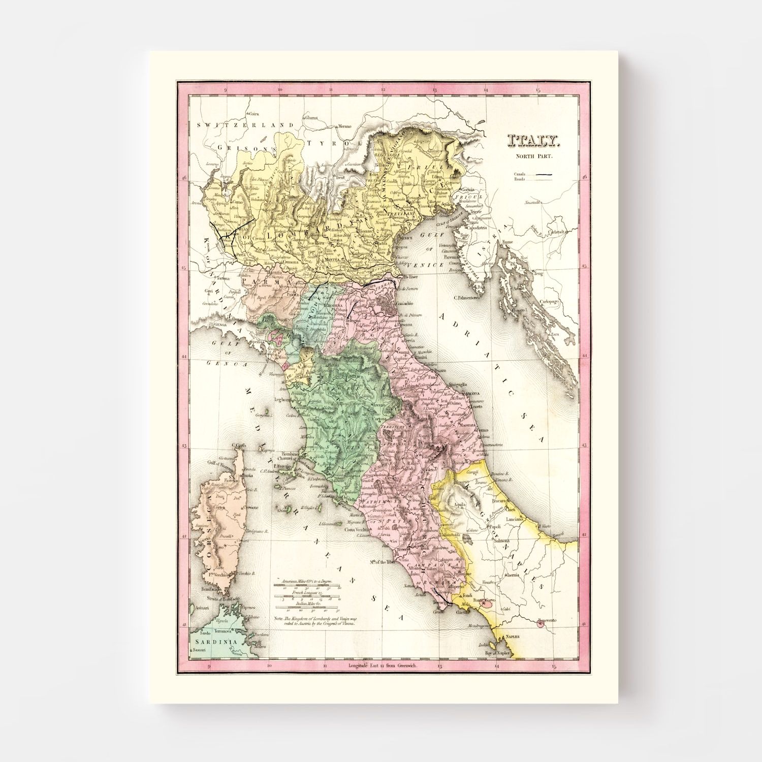 Vintage Map of North Italy 1836