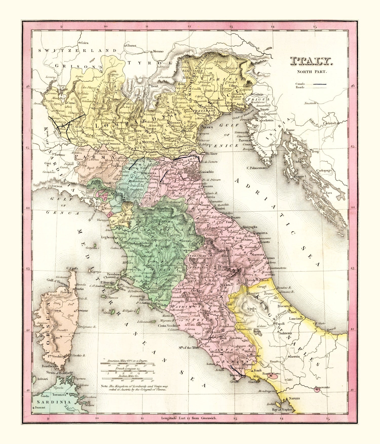 Vintage Map of North Italy 1836