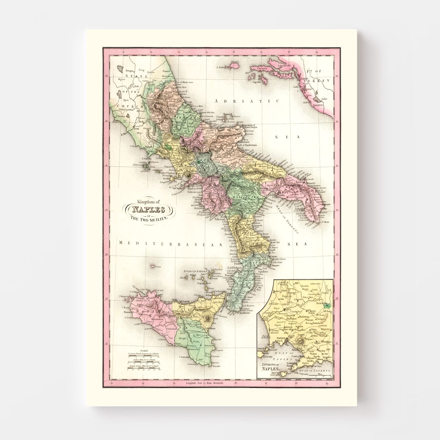 Vintage Map of Italy 1836