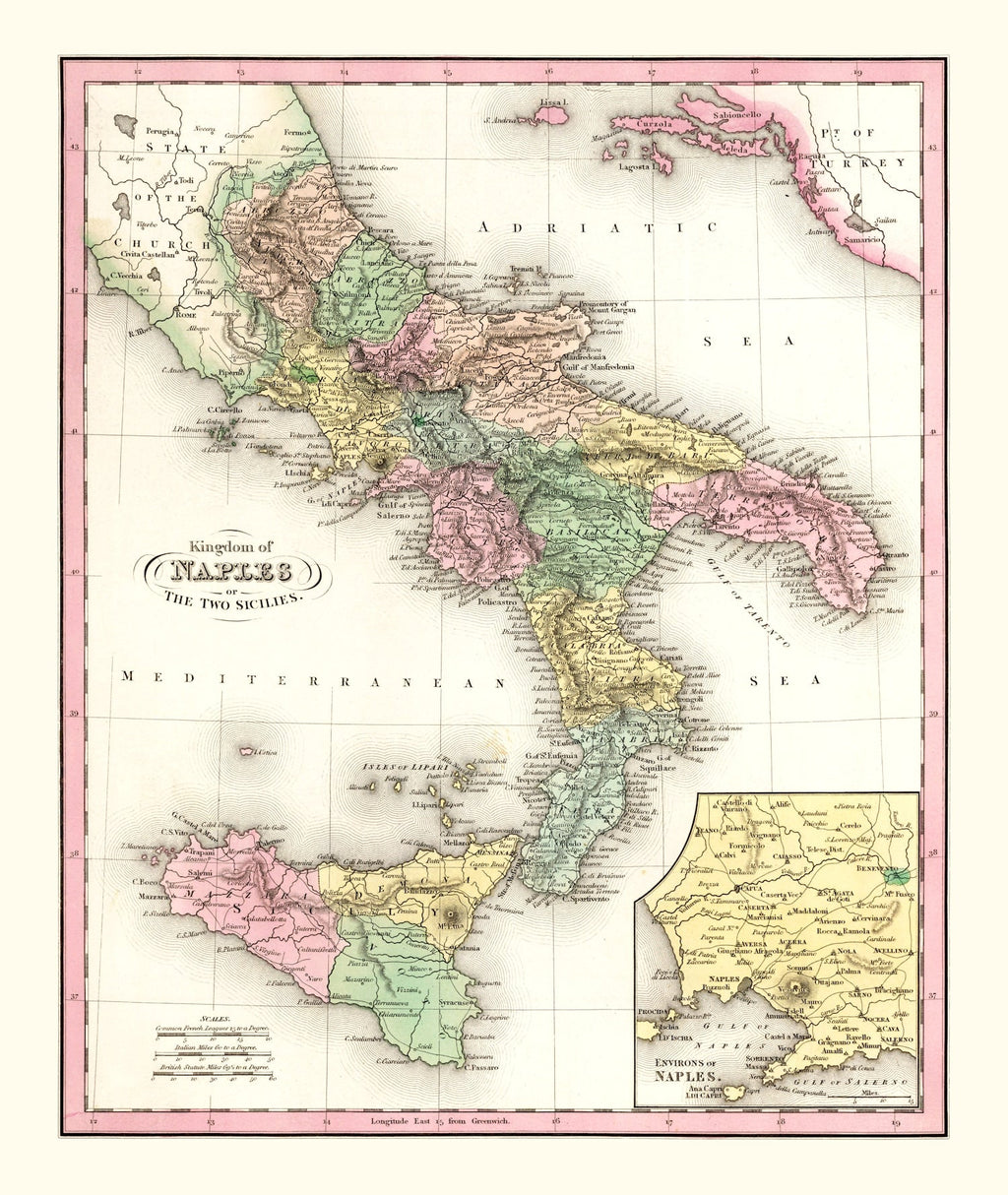 Vintage Map of Italy 1836