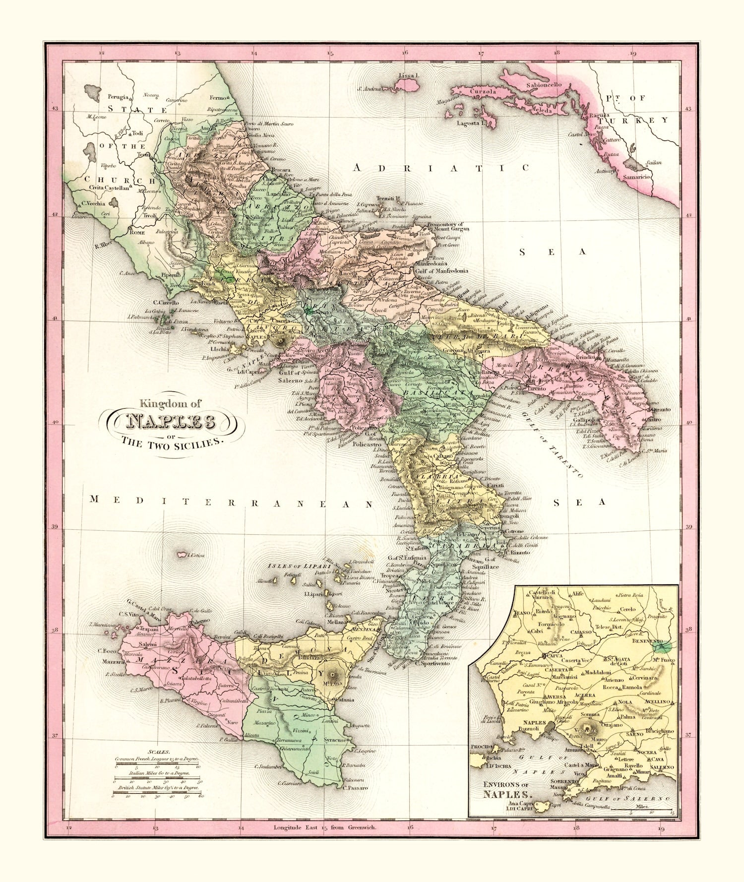 Vintage Map of Italy 1836