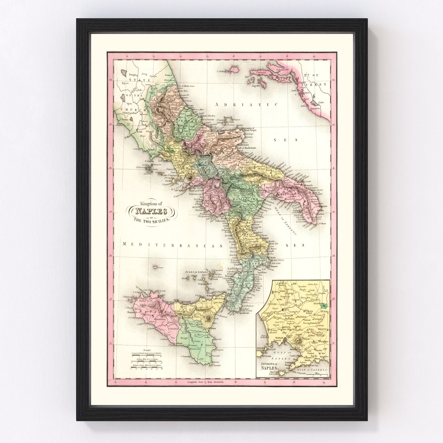 Vintage Map of Italy 1836