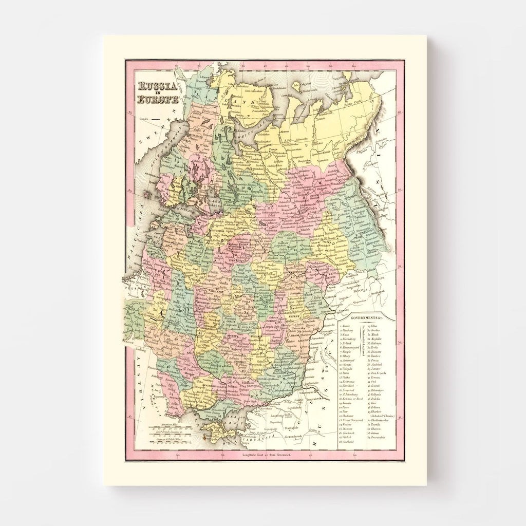 Vintage Map of Russia (in Europe) 1842