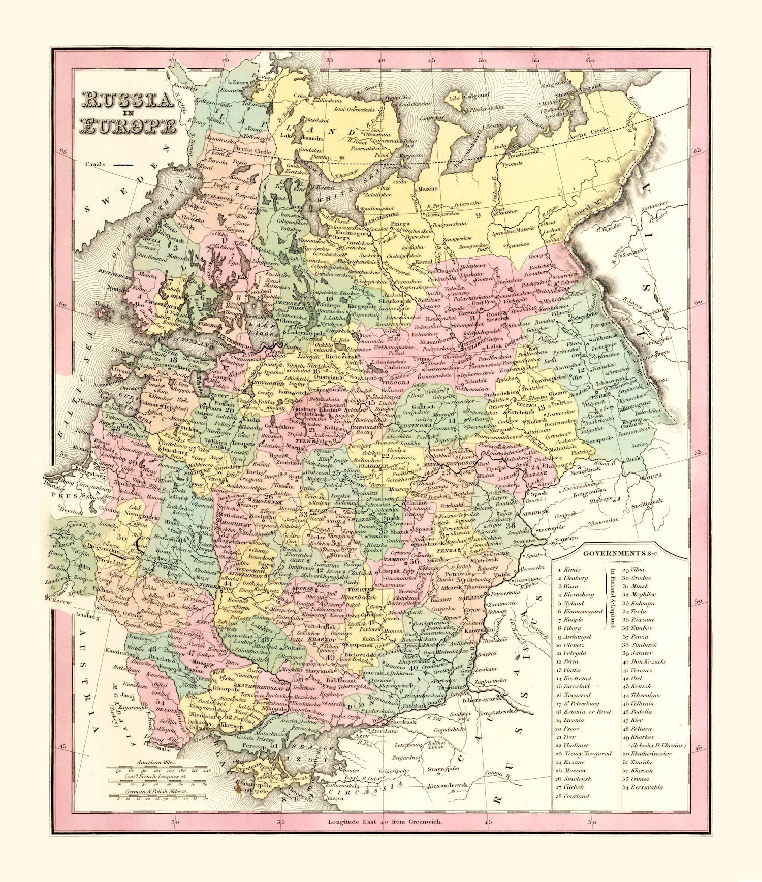 Vintage Map of Russia (in Europe) 1842