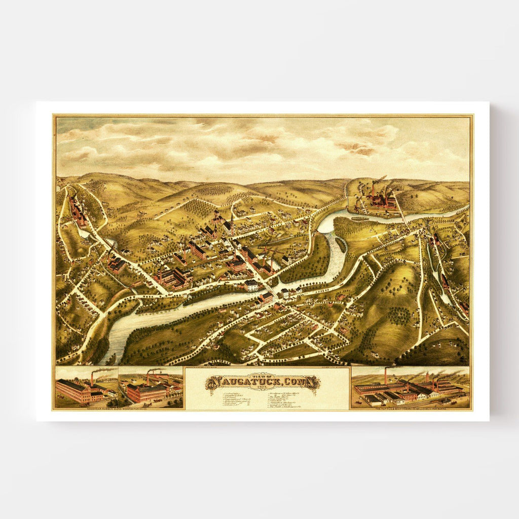 Vintage Map of Naugatuck, Connecticut 1877