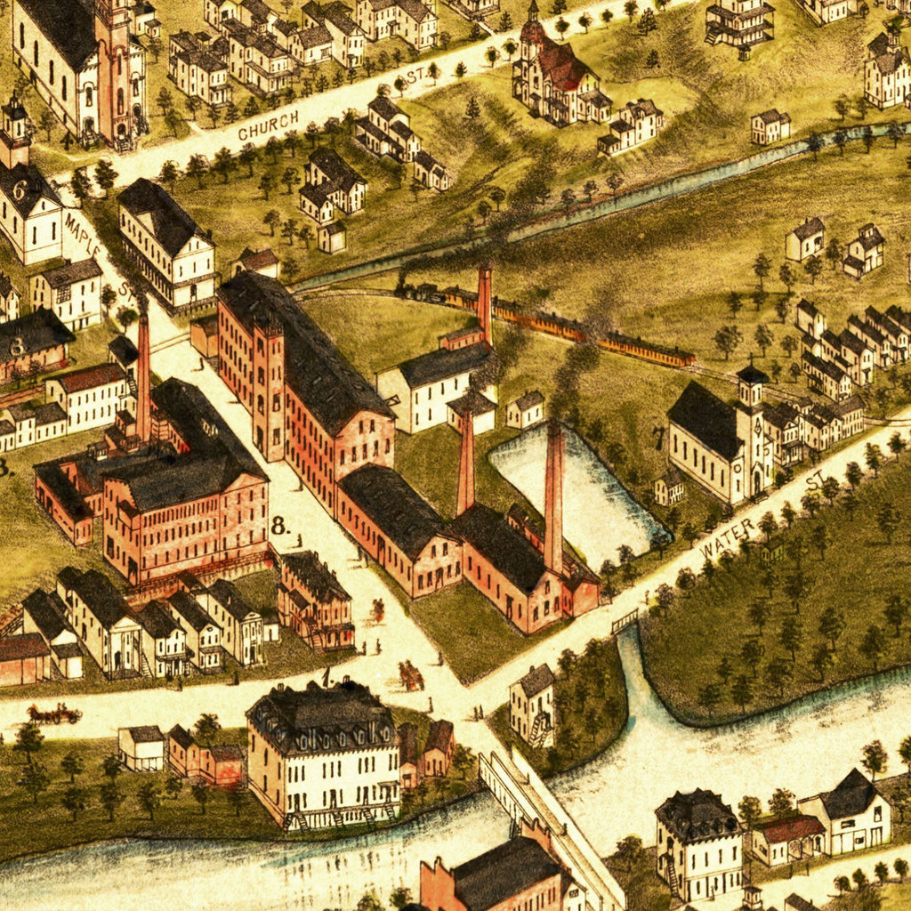 Vintage Map of Naugatuck, Connecticut 1877