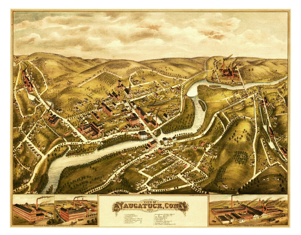 Vintage Map of Naugatuck, Connecticut 1877